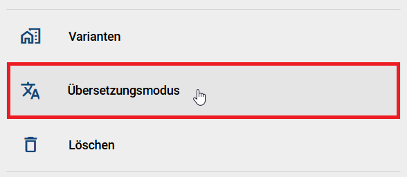 Der Screenshot zeigt die Option "Übersetzungsmodus".