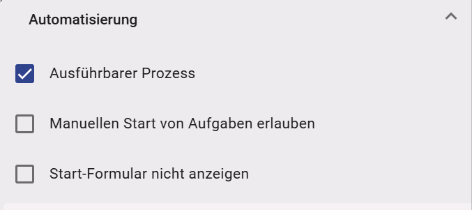 Der hier aufgeführte Screenshot zeigt das Attribut "Ausführbarer Prozess" in der Attributgruppe "Automatisierung" eines Diagramms.