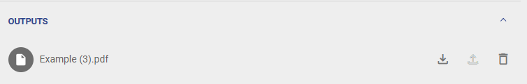 Hier ist ein Screenshot, der die "Hochladen" Funktion eines Outputs ausgegraut und nicht funktionsfähig abbildet.