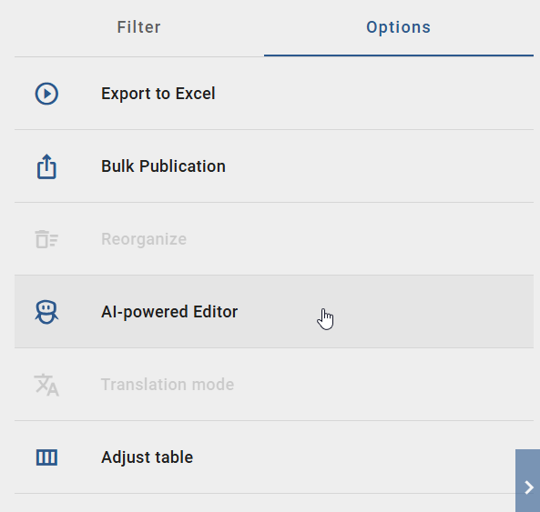 The screenshot shows the option "AI Catalog Editor" in the options panel.
