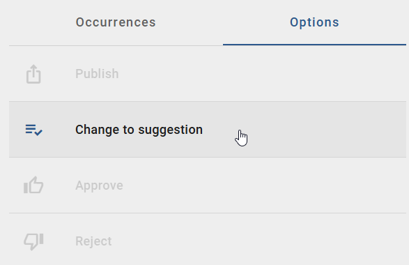 This screenshot shows the options menu of a catalog item.