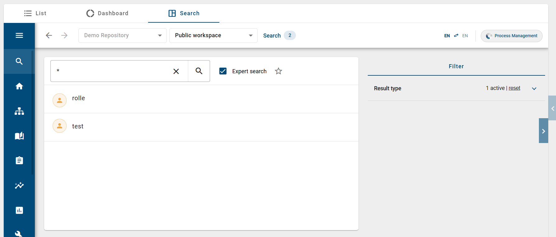 The screenshot shows an example for the content of the configured integration.