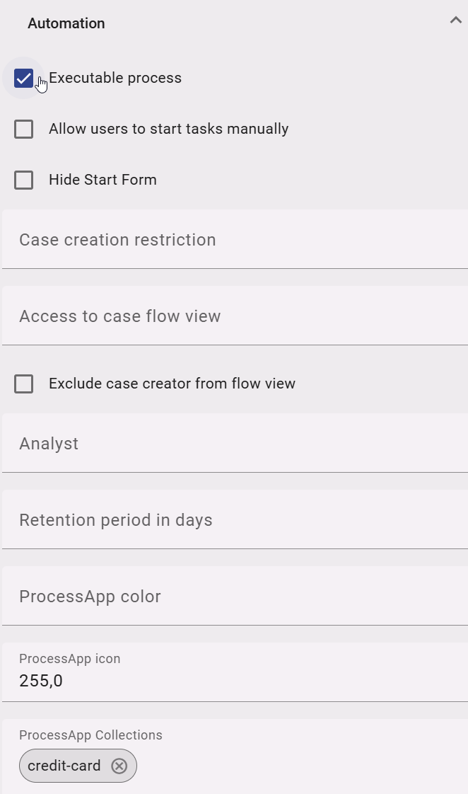 The screenshot which is displayed here shows example values for the attributes "ProcessApp color" and "ProcessApp icon".