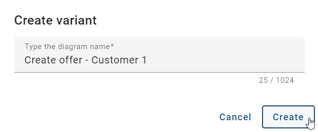 The screenshot shows the dialog for creating a diagram variant.