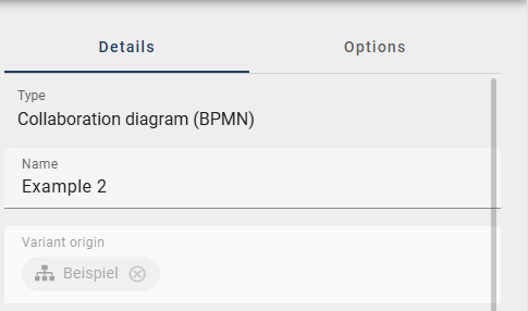 The screenshot shows the attribute "Variant origin" in the details of a diagram.
