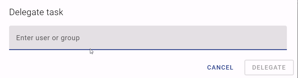 This screenshot shows the dialog in which you can choose a user or user group to who a task gets delegated.