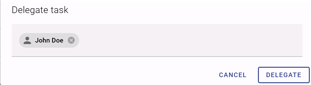 This screenshot shows the dialog in which a user has been selected, to whom the task should be delegated.