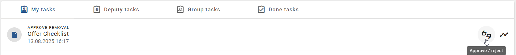 The screenshot shows the task"Approve removal" of the responsible.