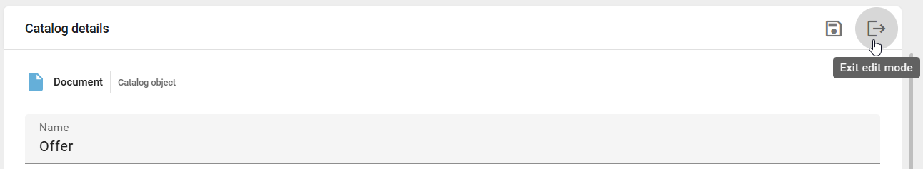 The "Discard changes" button within the edit mode of a catalog item is displayed here.