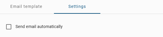 The screenshot shows the email-template editor and the checkbox *send email automatically*.