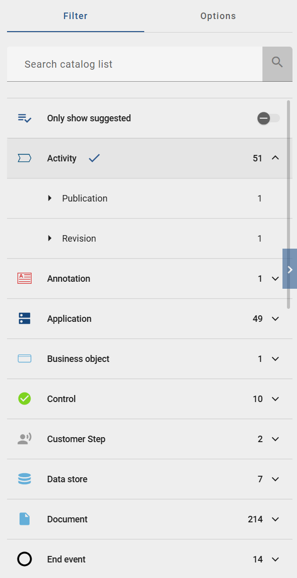 This screenshot illustrates the click on a catalog filter listed in the Explorer.