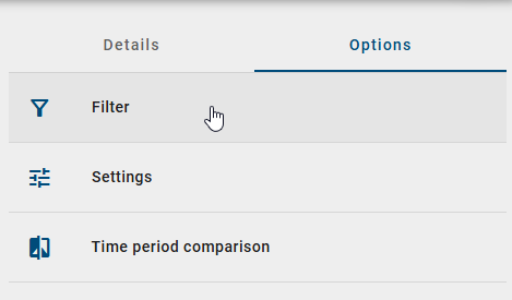 The screenshot shows an open tile in the “Insights” menu item and the setting for filtering the objects.