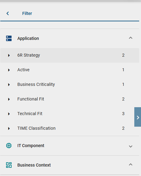 The screenshot shows the filter options in the right sidebar for node attributes.