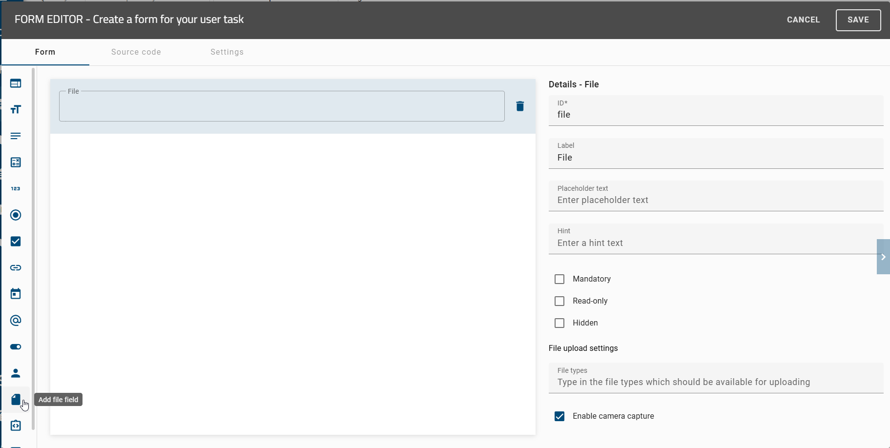 The screenshot shows the detail page of the attachment form.