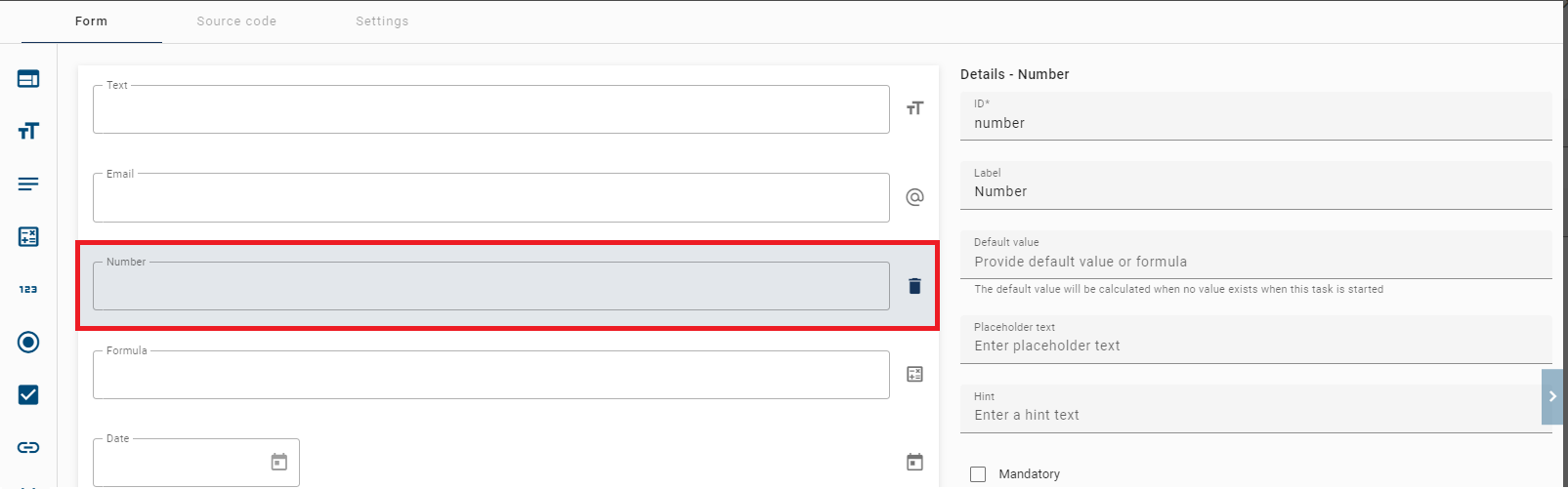 The screenshot which is displayed here shows the detail page of the number form.