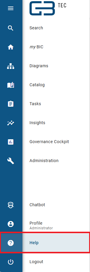 Here the menu item "Help" is shown.