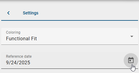 The screenshot shows the "Reference date" option in the "Settings" panel in the right sidebar of an opened Insight.