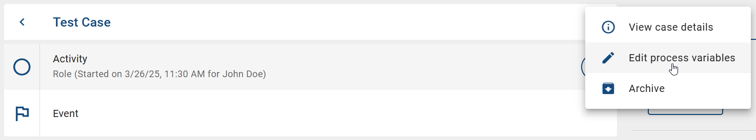 Here the option "Edit process variables" of a case's context menu is displayed.
