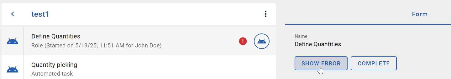 The screenshot shows the button "Retry" to restart a failed script task manually.