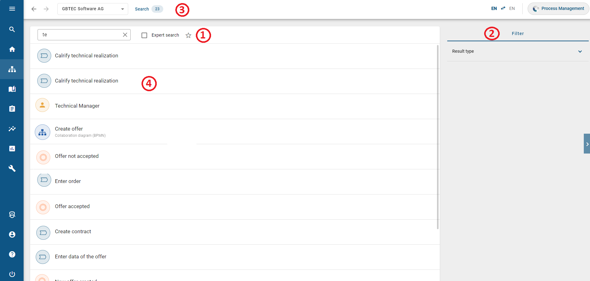 Here, the search is displayed in the new user interface.