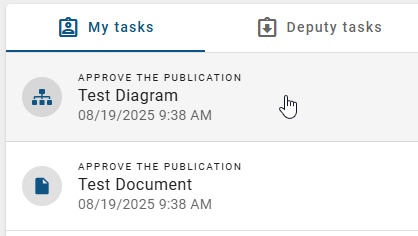 The selection of a tasks is displayed here.