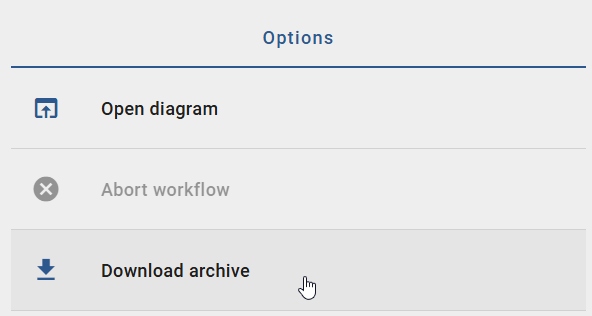 In this screenshot, the option "Download archive" within the audit trail of a workflow is shown.