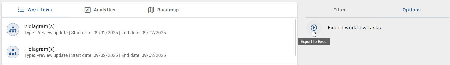 The option "Export workflow tasks" is displayed here.