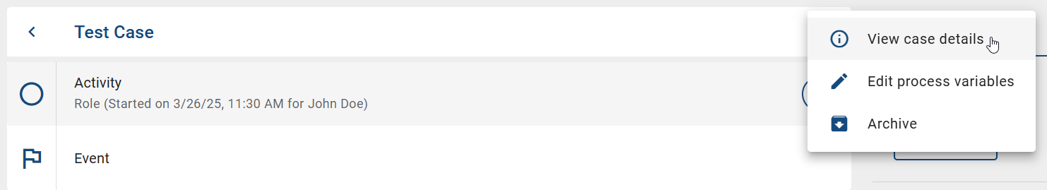 This screenshot shows the context menu of the case overview where you can click on details.