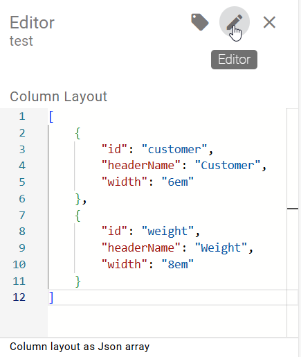 The screenshot shows the "ProcessApp Quick Editor" with the column layout.